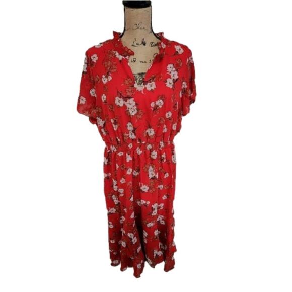 INDIGO Rose boho ruffled red floral midi dress plus size 2X, NEW!!! - Picture 1 of 7